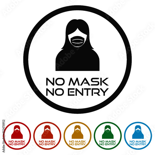 No face mask no entry vector sign color set
