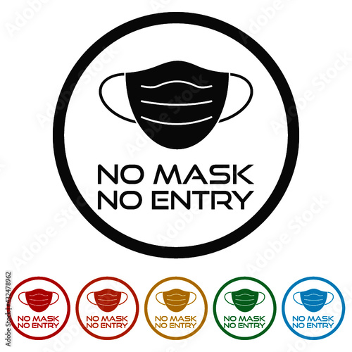 No face mask no entry vector sign color set