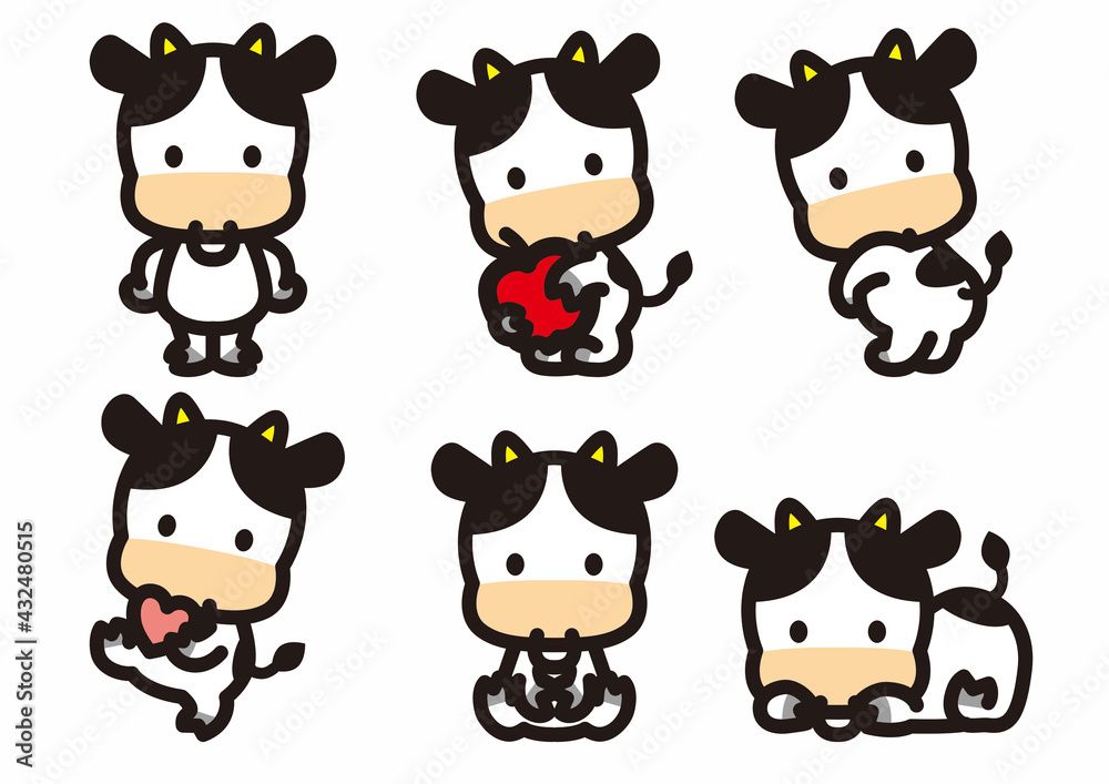 かわいいウシのキャラクターポーズ集 Stock Vector Adobe Stock