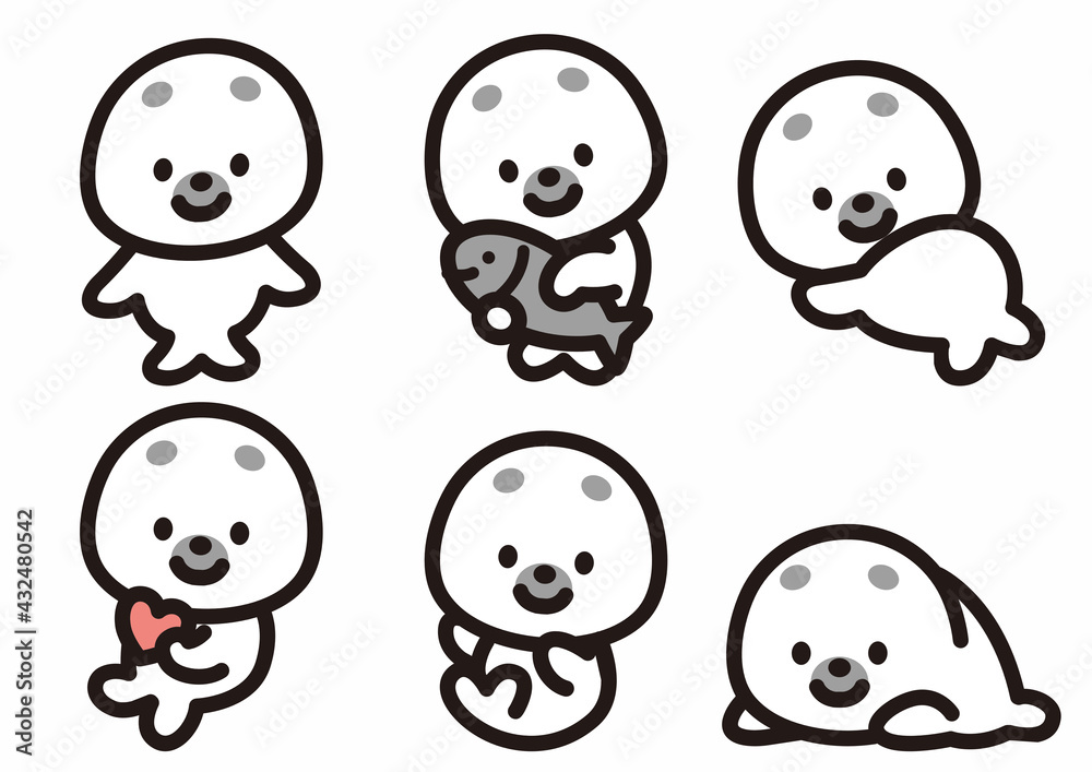 かわいいアザラシのキャラクターポーズ集 Stock Vector Adobe Stock