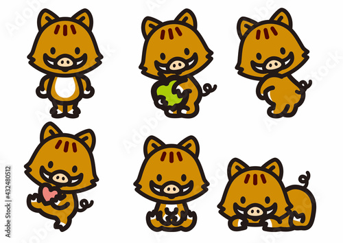 かわいいイノシシのキャラクターポーズ集