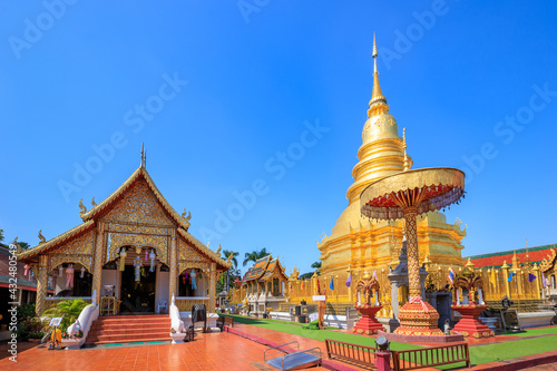 Golden pagoda at Wat Phra That Haripunchai Woramahawihan in Lamphun, north of Thailand