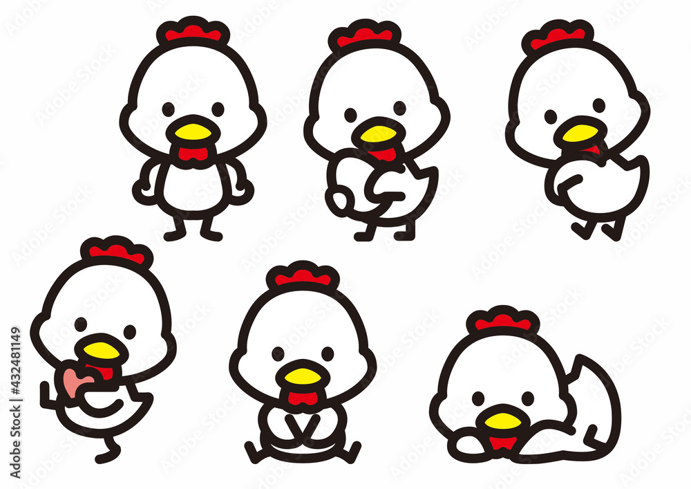 かわいいニワトリのキャラクターポーズ集 かわいいニワトリのキャラクターポーズ集