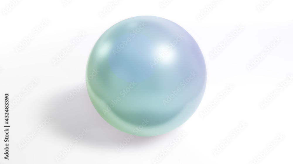 Pearl in 3D, realistic ball with iridescent texture and soft shadow, beautiful pearl as 3D rendering illustration.