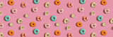 Pattern with colorful donuts and coffee