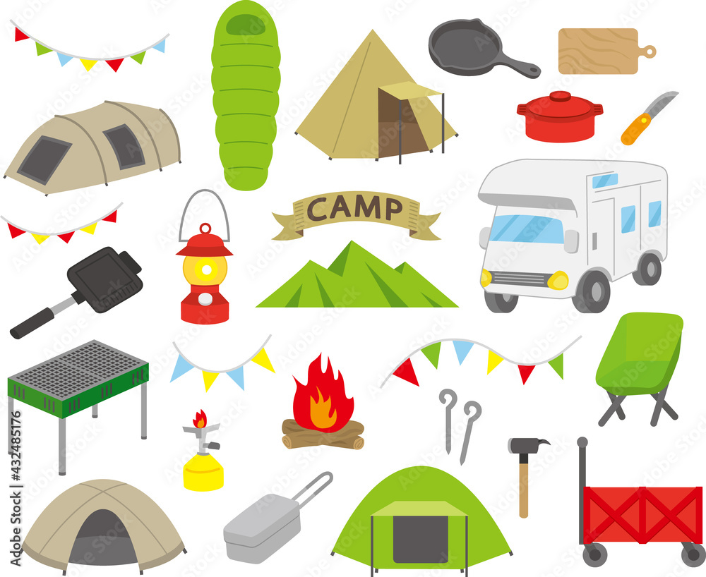 キャンプ道具のイラストまとめ アウトドア用品 Stock Vector Adobe Stock