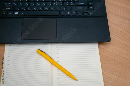 A fountain pen on the background of the spread of the diary.