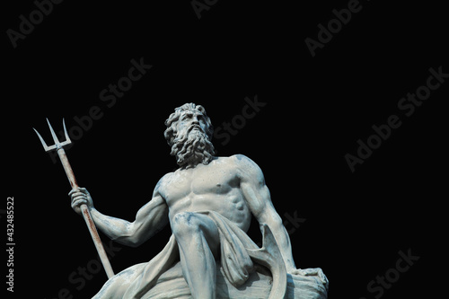 Fotografie The mighty god of sea and oceans Neptune (Poseidon) The ancient statue against black background
