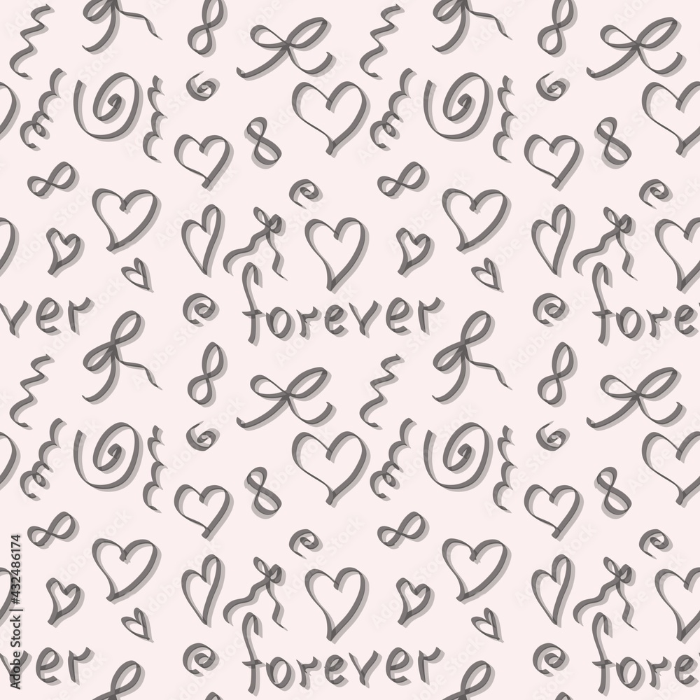 Hand-drawn doodle seamless pattern of eternal love wedding summer theme