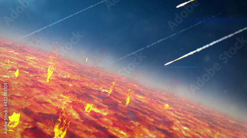 Apocalypse on planet Earth. Collision of a planet with asteroid in space.