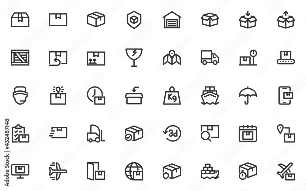set of delivery icons, logistic, box, transport set of delivery icons, logistic, box, transport
