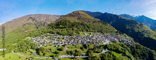 Buglio in Monte village, Valtellina, Italy, aerial view photo