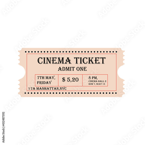 Retro cinema ticket vector illustration