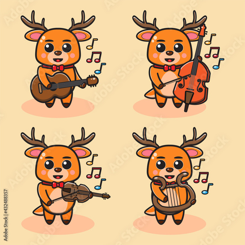 Wallpaper Mural Vector illustration of cute Little Deer Play Music cartoon set. Cute Little Deer expression character design bundle. Good for icon, logo, label, sticker, clipart. Torontodigital.ca