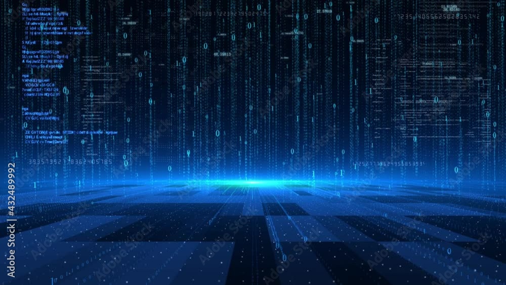 Big data AI computer binary code data flow rolling technology background.