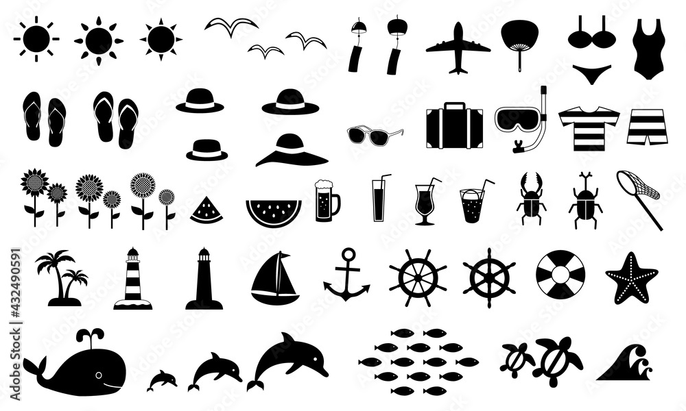 夏の海や 夏休みをイメージしたシルエット ベクター画像セット Stock Vector Adobe Stock