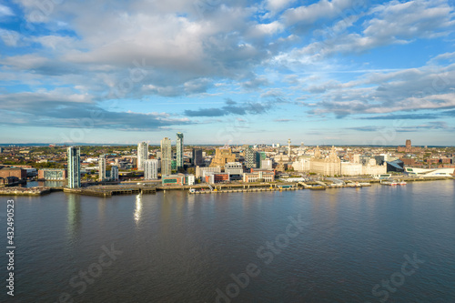 Aerial shot of the Liverpool skyline featuring the Three Graces © Paul