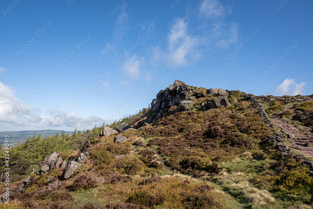 Panoramic view from The Roaches at sunrise in the Peak District National Park. Panoramic view from The Roaches at sunrise in the Peak District National Park.