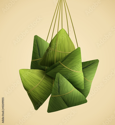 Dragon Boat Festival rice dumplings on plain background.
