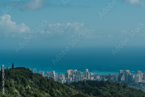 See the city and the sea from the forest, Tantalus, Honolulu, Oahu, Hawaii. Puu Ohia Trail © youli