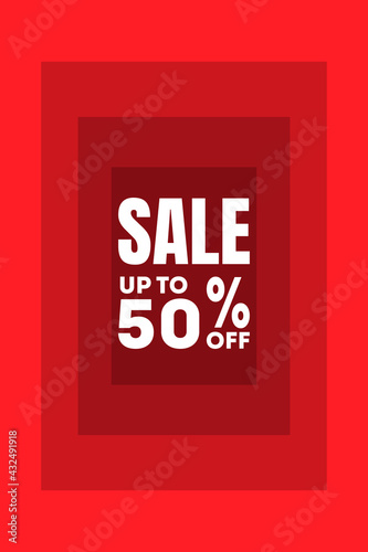 banner with white inscription "sale up to 50%" on a red background