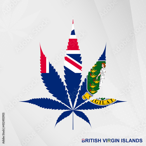 Flag of British Virgin Islands in Marijuana leaf shape. The concept of legalization Cannabis in British Virgin Islands.
