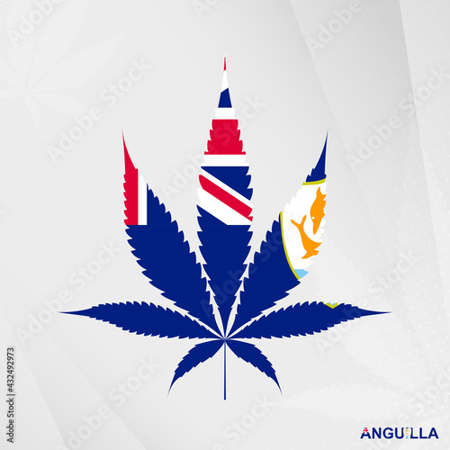 Flag of Anguilla in Marijuana leaf shape. The concept of legalization Cannabis in Anguilla.