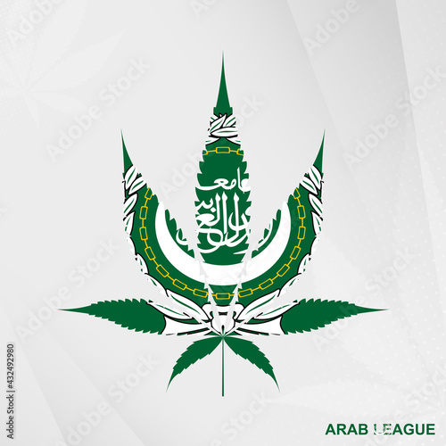 Flag of Arab League in Marijuana leaf shape. The concept of legalization Cannabis in Arab League.