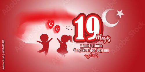 Vector illustration concept of 19 Mayis Atatürk'ü Anma, Gençlik ve Spor Bayramı meaning 19 May Commemoration of Atatürk, Youth and Sports Day.