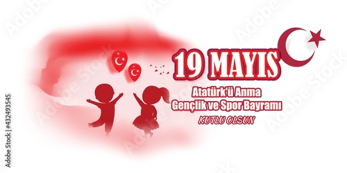 Vector illustration concept of 19 Mayis Atatürk'ü Anma, Gençlik ve Spor Bayramı meaning 19 May Commemoration of Atatürk, Youth and Sports Day.