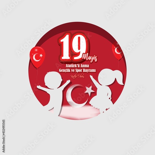 Vector illustration concept of 19 Mayis Atatürk'ü Anma, Gençlik ve Spor Bayramı meaning 19 May Commemoration of Atatürk, Youth and Sports Day.