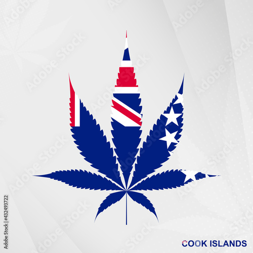 Flag of Cook Islands in Marijuana leaf shape. The concept of legalization Cannabis in Cook Islands.