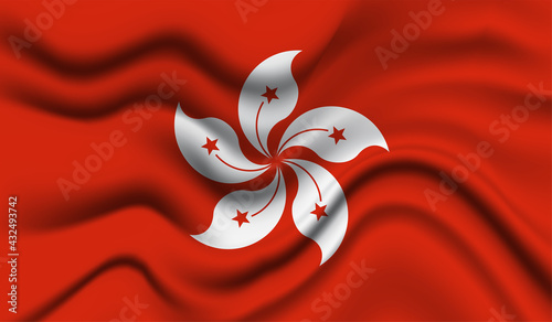 Abstract waving flag of Hong Kong with curved fabric background. Creative realistic waving flag of Hong Kong vector background