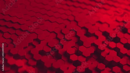 Moving 3d Hexagon pattern background looping Red close up abstract wavy breathing geometry movement 
