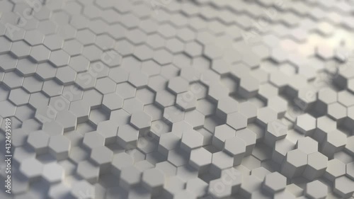 Moving 3d Hexagon pattern background looping bright white close up abstract wavy breathing geometry movement 