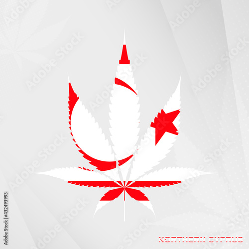 Flag of Northern Cyprus in Marijuana leaf shape. The concept of legalization Cannabis in Northern Cyprus.