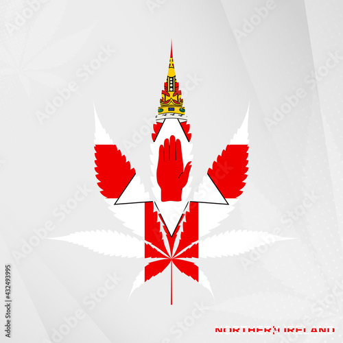 Flag of Northern Ireland in Marijuana leaf shape. The concept of legalization Cannabis in Northern Ireland.