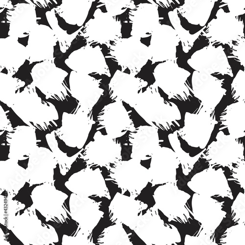 Black and White Brush Stroke Camouflage Abstract Seamless Pattern Background