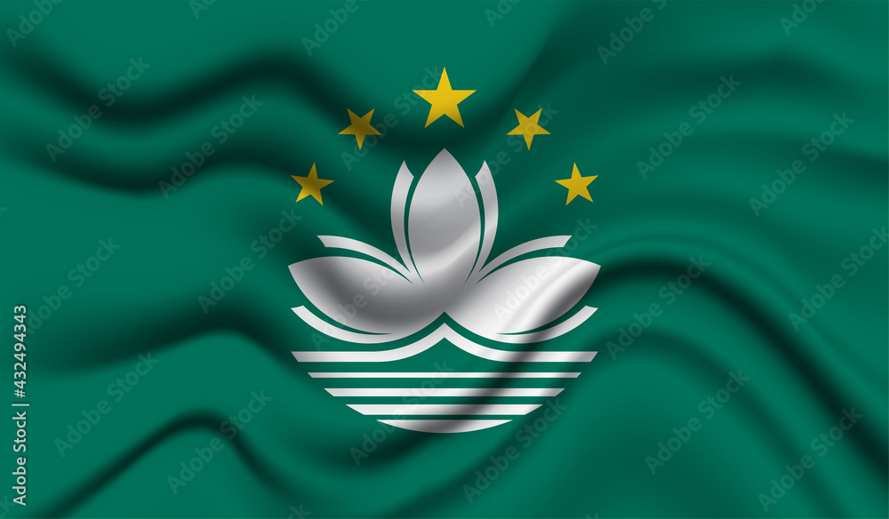 Abstract waving flag of Macau with curved fabric background. Creative realistic waving flag of Macau vector background Abstract waving flag of Macau with curved fabric background. Creative realistic waving flag of Macau vector background