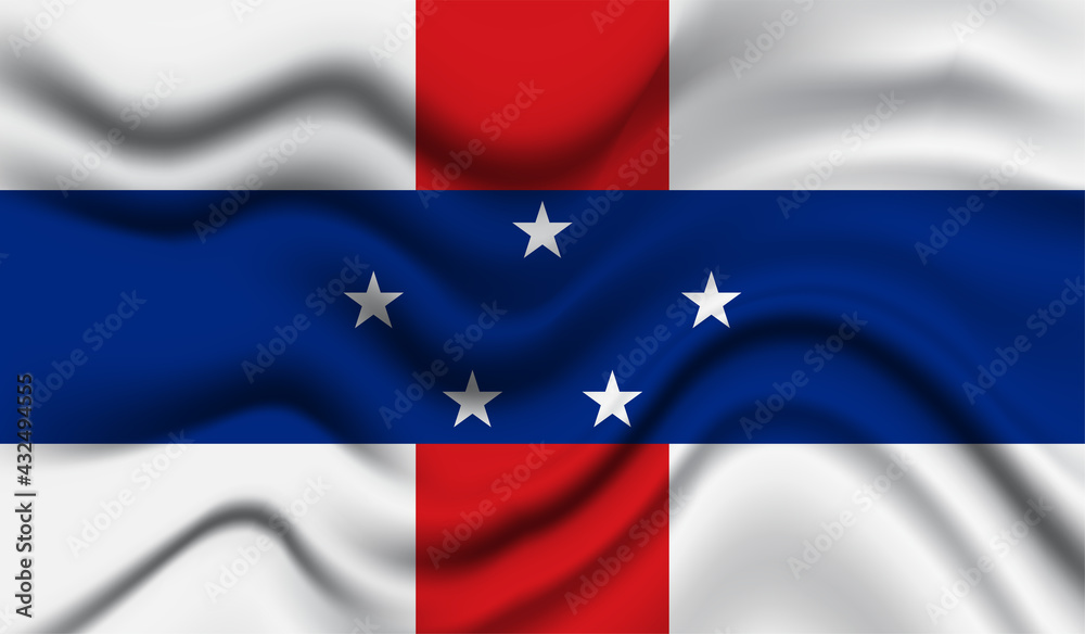 Abstract waving flag of Netherlands Antilles with curved fabric background. Creative realistic waving flag of Netherlands Antilles vector background Abstract waving flag of Netherlands Antilles with curved fabric background. Creative realistic waving flag of Netherlands Antilles vector background