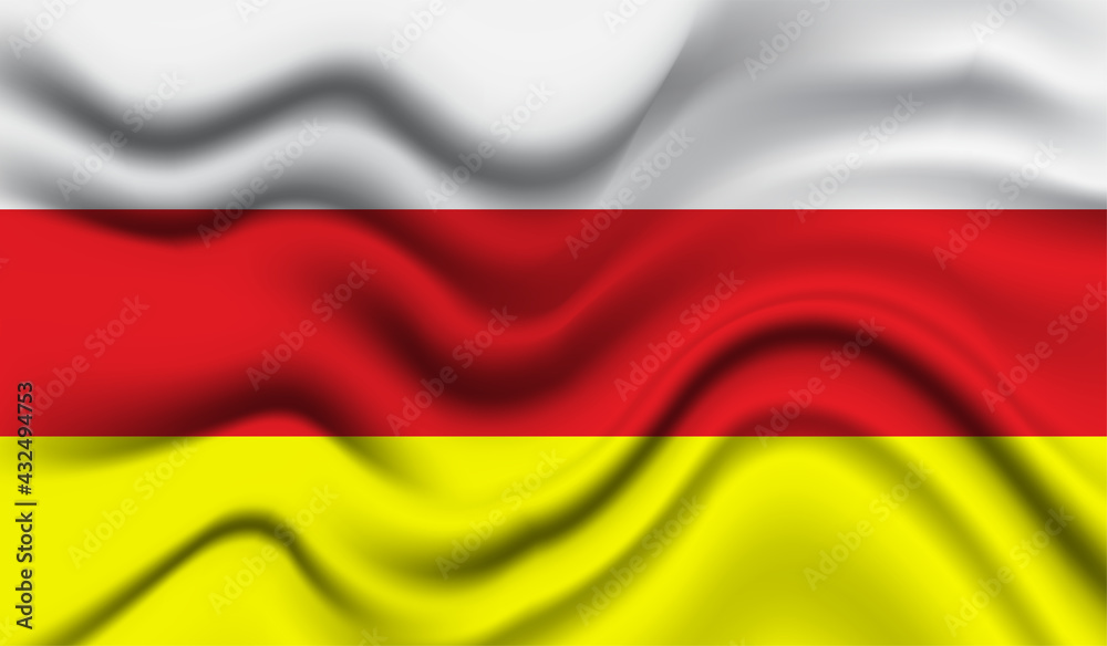 Abstract waving flag of North Ossetia with curved fabric background. Creative realistic waving flag of North Ossetia vector background Abstract waving flag of North Ossetia with curved fabric background. Creative realistic waving flag of North Ossetia vector background