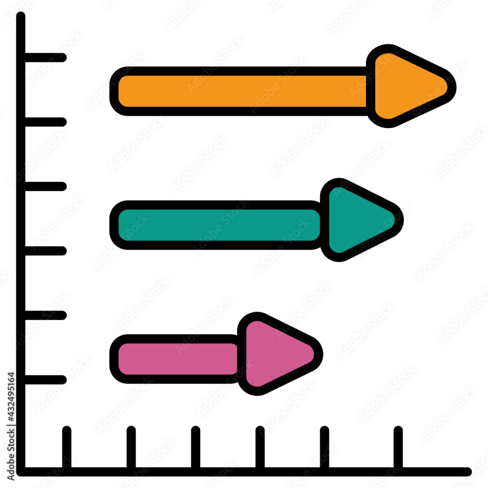 A flat design, icon of horizontal arrow chart A flat design, icon of horizontal arrow chart