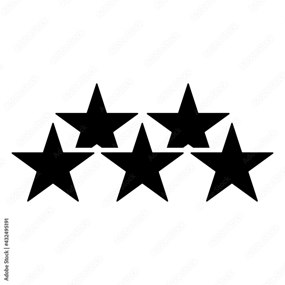 Five stars icon isolated in black on a white background. Hand drawn element, vector illustration.