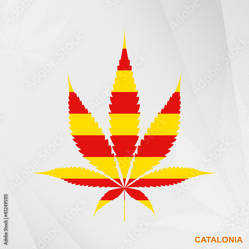 Flag of Catalonia in Marijuana leaf shape. The concept of legalization Cannabis in Catalonia.
