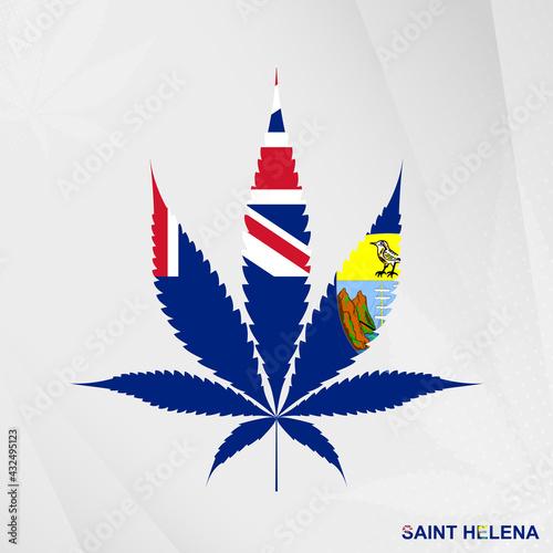 Flag of Saint Helena in Marijuana leaf shape. The concept of legalization Cannabis in Saint Helena.
