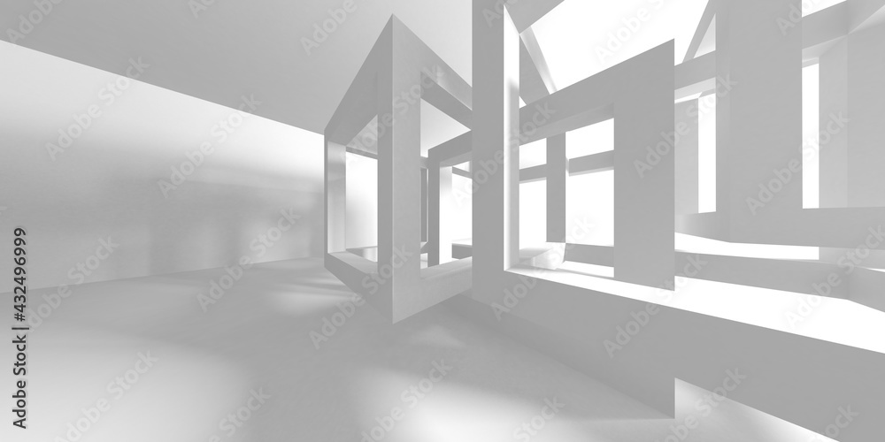 Fototapeta premium Illuminated corridor interior design. Empty Room Interior Background