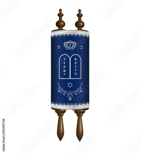 Photo Torah scroll in a blue case with silver embroidery
