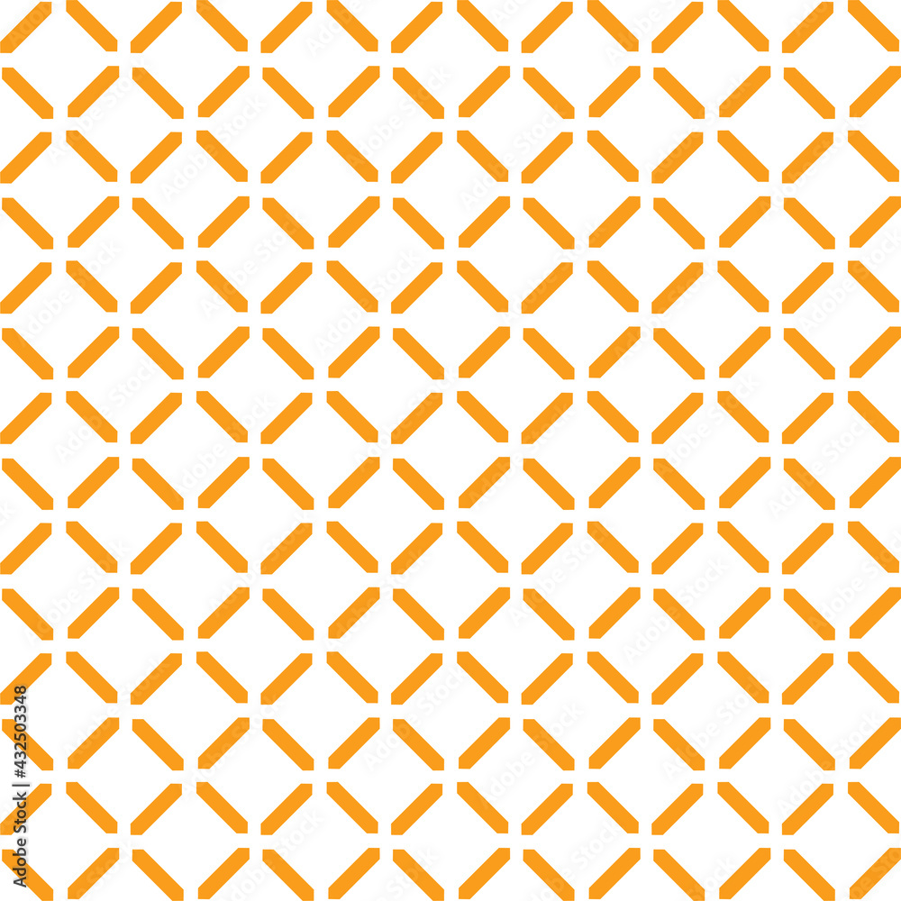 Simple seamless pattern made with lines, X cross geometric pattern, shapes with orange color, white background