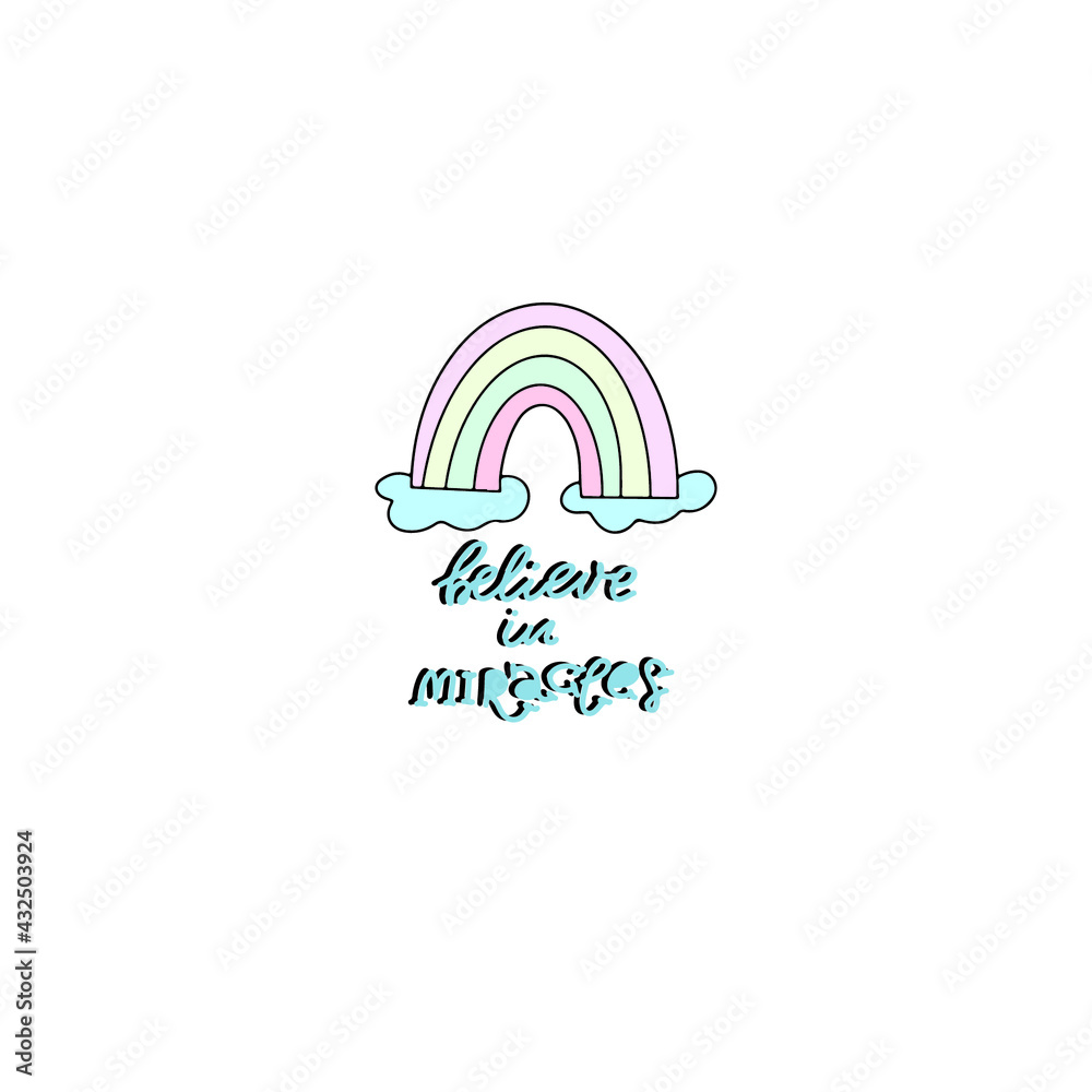 cute rainbow vector illustration with hand drawn lettering. Modern concept of flat design for kids cards, banners and invitations. cute rainbow vector illustration with hand drawn lettering. Modern concept of flat design for kids cards, banners and invitations.