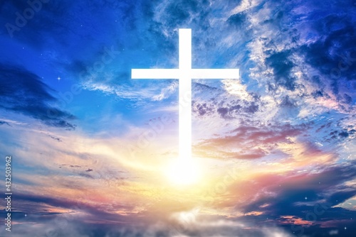 the cross of God against the background of the blue sky